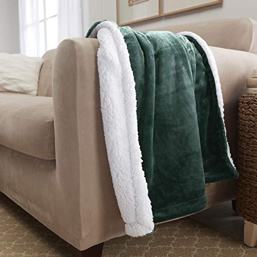 Sherpa Throw Blanket Super Soft Reversible Ultra Luxurious Plush Blanket, 50 x 60 inches, Hunter Green/White - color: Hunter Green / White, size: Throw (50" x 60")
