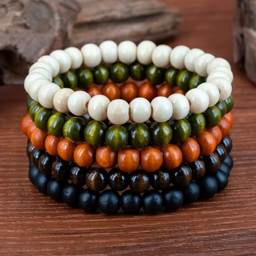 10 Piece Set Wooden Bead Bracelets, Boho Stretch Bracelet Set, Unisex Fashion Jewelry Stack, Multi-Color