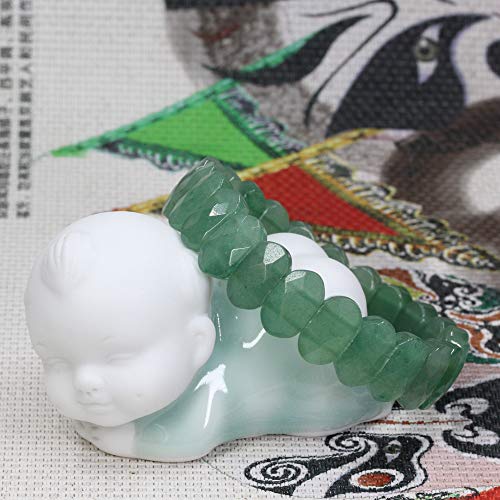 Keleny Semi Precious Stones 14mm Faceted Oval Beads Crystal Rock Elastic Bangle 7.5 Inch - color: Green Aventurine
