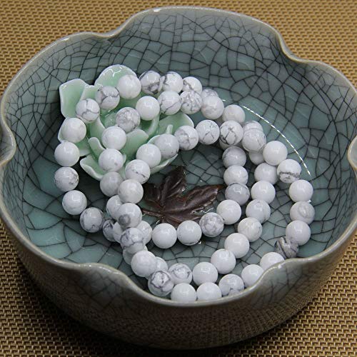 Angelstones Handmade Natural Healing Gemstone 8mm Round Beads Stretch Crystal Bracelet 7 Inch Unisex - color: White Howlite