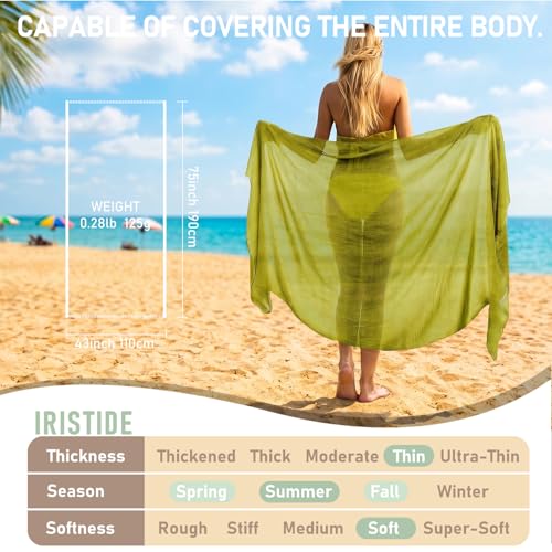 Women Summer Scarfs Large Long Lightweight Linen Beach Gauze Shawl Wrap 75”×43” - color: Chartreuse