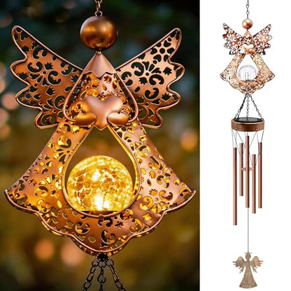 Solar Angel Wind Chimes for Outside: Melodious Mother's Day Birthday Gifts for Mom Women Grandma Her Wife - Weatherproof Metal Outdoor Decor Easy Hanging for Garden Patio Tree Window Memorial