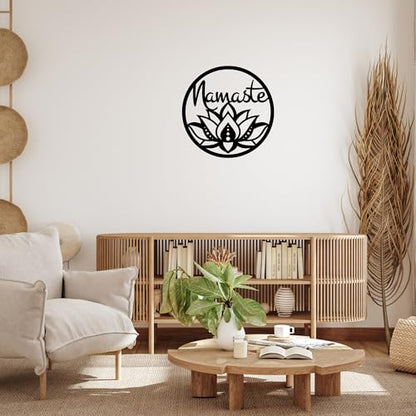 Namaste Lotus Flower Wall Hanging – Handmade Yoga Inspired Metal Décor, Boho Spiritual Artwork for Meditation Room, Mindfulness Studio, or Peaceful Home Accent - size: 18"