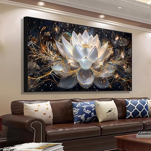 Lotus Flower Canvas Wall Art, White Lotus Canvas Wall Art, Lotus Canvas Wall Art, Zen Canvas Wall Art, Lotus Flower Wall Art, Zen Wall Art, Spiritual Wall Decor, Yoga Wall Art, Yoga Room Wall Decor (Black Framed, 70"x 35"| 180x90cm) - color: Black Framed,