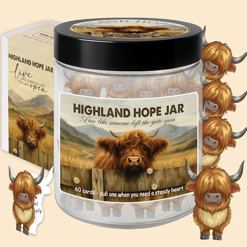 Positive Cards Jar, Positive Affirmation Jar, Home Kitchen Decor, Inspirational Gifts for Women, Unique Birthday Gifts for Women, Coworker Gift (Highland Cow) - color: Highland Cow