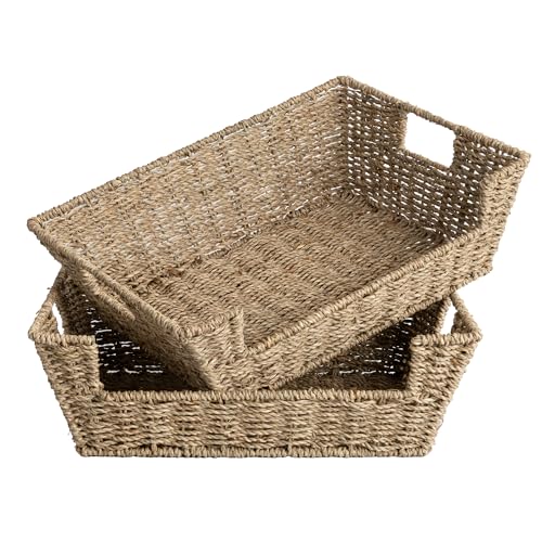 StorageWorks Seagrass Baskets for Organizing with Built-in Handles, Stackable Wicker Pantry Baskets for Shelf, Pantry Organizers and Storage for Shelves,2-Pack - color: Natural(Seagrass), size: 16 ½"L x 12 ½"W x 5"H