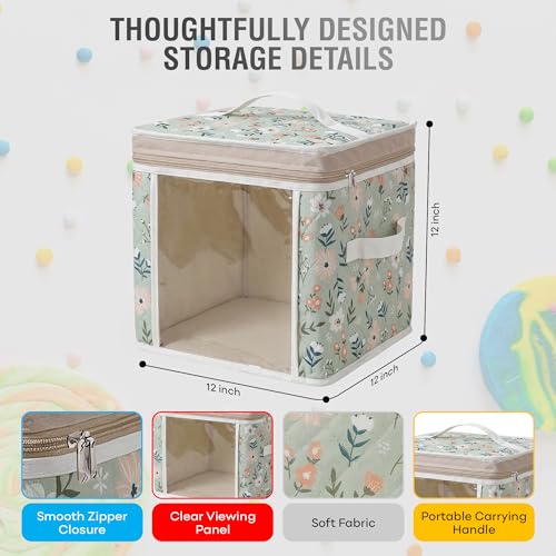 12" Soft Side Zipper Toy Storage Bag, Quilt Pattern Cloth Cube, Reusable, Clear Bag, Playroom, Bedroom & Puzzles Board Game Organizers And Storage Bin, Flowers Design - color: Flowers