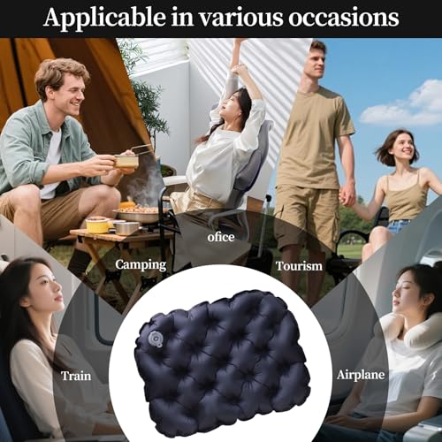 Inflatable Seat Cushion 16”, No Pump Needed, Portable Lightweight Waterproof Seat Pad for Stadium, Travel, Camping, Office & Car, Pressure Relief - color: Black