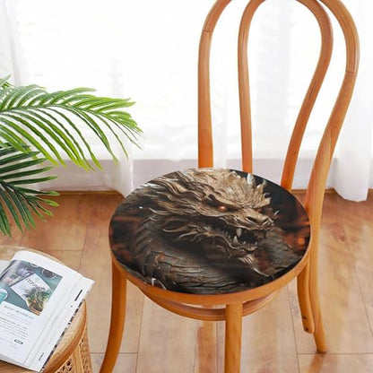 Degrees of Comfort Meditation Floor Cushion, Round Cushion for Adults Seat,Golden Dragon on Red Background Printed Memory Foam Cushion, Outdoor Picnic Mat 15.35 Inch.