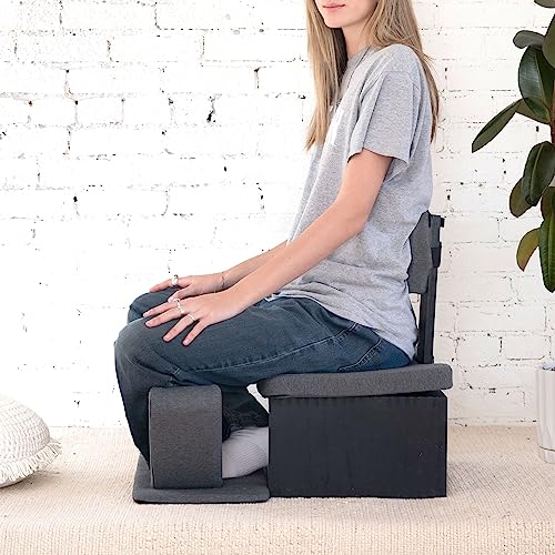 Floor Meditation Chair with Back Support | Posture Seat with Padded Leg Wedges, Foot Pad and Supportive Backrest | Portable Lightweight Meditation Floor Chair