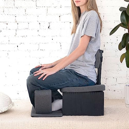 Floor Meditation Chair with Back Support | Posture Seat with Padded Leg Wedges, Foot Pad and Supportive Backrest | Portable Lightweight Meditation Floor Chair