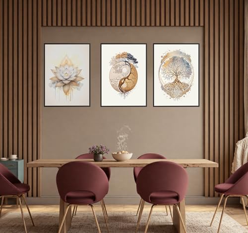 3PCS Tree of Life Cnavas spiritual Wall Art Boho Sacred Geometry Posters Print Art Lotus Zen Pictures Wall Decor Abstract Yin Yang Fall feng Shui Artwork for Living Room Yoga Room Bedroom Home Decoration16*24 in ( Poster No Frame)