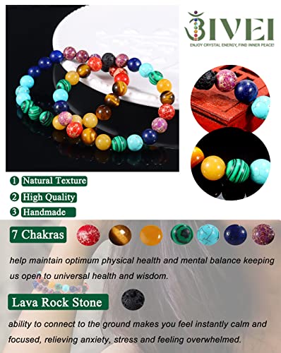 Bivei Natural Gemstone Semi Precious Healing Crystals Handmade Stretchy Round Beads Bracelet,Stocking Stuffers for Women Enhance Positive Energy - color: 8mm Chakra Bracelet (Inner Balance), size: Medium: 6.8-7.24 inch