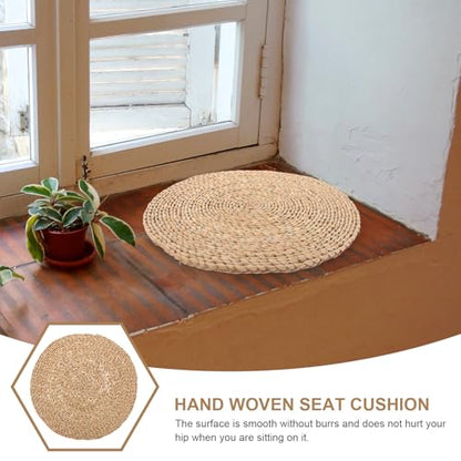 Japanese Style Woven Yoga Meditation Floor Pillow 40x40cm Dark Straw Zafu Cushion for Zen Sitting and Home Decor
