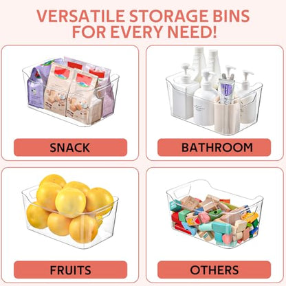 Clear Plastic Storage Bins - 12 Pack Pantry Organizers and Storage,Large Clear Pantry Organizer Bins, Plastic Containers with Handle for Kitchen,Freezer,Cabinet,Closet,Bathroom Under Sink - size: Large