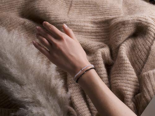 BERGERLIN Real natural stone bracelet - Tested and certified in Germany - Genuine bracelets with 925 Sterling silver pearl and faceted pearls - color: Chalcedony, size: Small