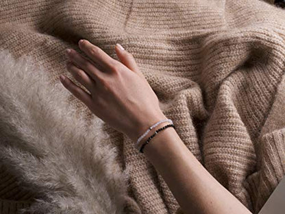 BERGERLIN Real natural stone bracelet - Tested and certified in Germany - Genuine bracelets with 925 Sterling silver pearl and faceted pearls - color: Chalcedony, size: Medium