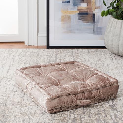 SAFAVIEH Home Collection Belia Champagne 18-inch Square Tufted Floor Pillow with Insert - color: Champagne, size: 18 x 18-Inch