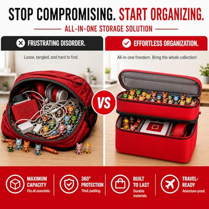 Bevegekos Carrying Storage Travel Bag for Toniebox 2 Starter Set, for 25+ Tonie Figures, Charging Station & Headphone, Case Only (Large, Red) - color: Red