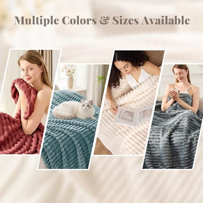 Rose Red Striped Throw Blanket, 330GSM Soft Plush Fleece Blanket for Couch Sofa Bed, Decorative Cozy Giftable Home Blanket, 50x60 Inches