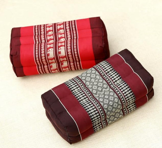 SKOTO Yoga & Meditation Cushion - Burgundy/Orange - Organic Water-Resistant Kapok Filling, Meditation Cushion, Soft Yoga Prop