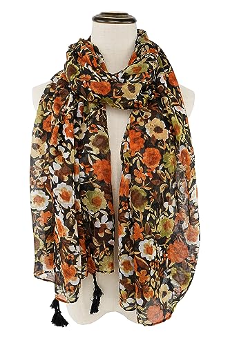 YOUR SMILE Large Boho Scarf for Women Lightweight Floral Printed Scarves Fall Winter Fashion Fringed Shawl wraps - color: 39