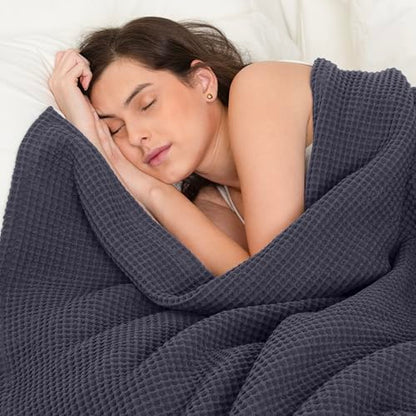 Waffle Blanket Queen Size Bed, 100% Cotton Soft Lightweight Breathable Summer Blanket, Waffle Weave Queen Size Bed Blanket: Grey (90"x90") - color: Grey, size: Queen (90" x 90")