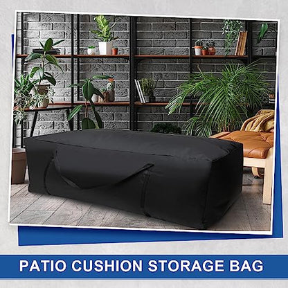Silkfly 2 Pcs Patio Cushion Storage Bags 68" L x 30" W x 20" H Outdoor Cushion Storage Bag with Handles Waterproof Extra Large 420D Oxford Fabric Heavy Duty Zippered Furniture Pillow Protective, Black
