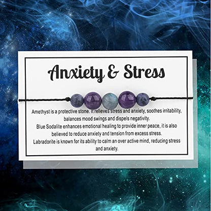 Ronglry Crystal Bracelet for Women Men - Spiritual Healing Stones Amethyst Gem Bracelet for Anxiety Relief - Natural Beads Jewelry - style: ANXIETY&STRESS