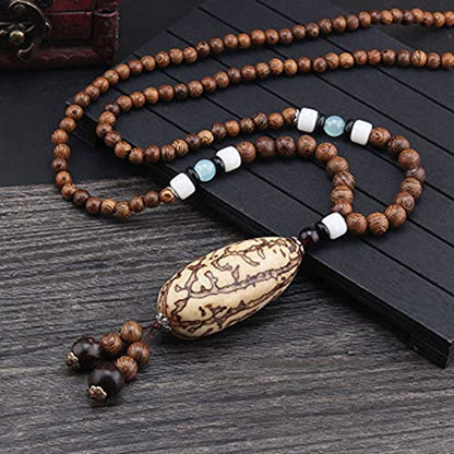 Nepal Buddhist Mala Wood Bead Necklace Ethnic Sweater Chain Statement Long Necklaces & Pendants for Women Men Gift Souvenir (Color : Style7)