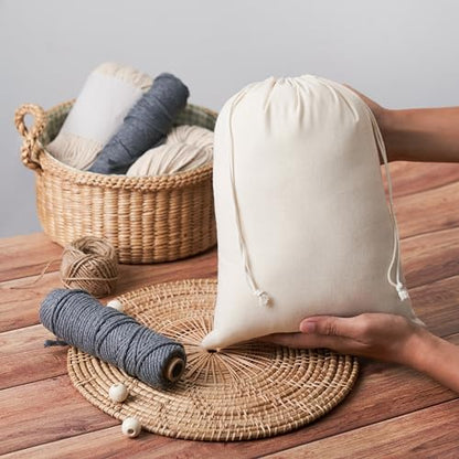 100 Percent Cotton Drawstring Bags, Reusable Quality with Double String, For Pantry Gifts Kitchen - Pack of 6 (Natural Beige, 9 x 12 Inch) - color: Natural Beige, size: 9 x 12 Inch