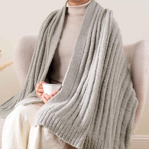 BATTILO Grey Throw Blanket for Couch, Fluffy Soft Plush Light Gray Chenille Blankets, Cozy Warm Lightweight Blanket for Bed, Sofa, Light Gray, 50"x60" - color: Grey