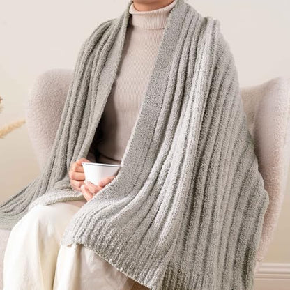 BATTILO Grey Throw Blanket for Couch, Fluffy Soft Plush Light Gray Chenille Blankets, Cozy Warm Lightweight Blanket for Bed, Sofa, Light Gray, 50"x60" - color: Grey