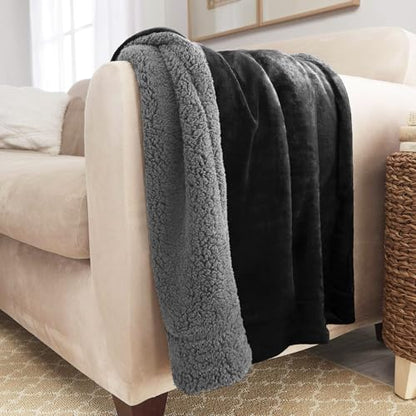 Sherpa Throw Blanket Super Soft Reversible Ultra Luxurious Plush Blanket, 50 x 60 inches, Black/Gray - color: Black / Gray, size: Throw (50" x 60")
