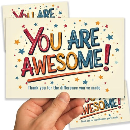 Healthy Surplus You Are Awesome Cards - 4x6 Postcards Pack (50 Greeting Notes) - Show Appreciation for Employees, Teachers, Customers, Volunteer, Students - Affirmations