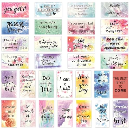 30 Pack Inspirational Quote Cards with Positive Affirmations, Motivational Greeting Cards for Encouragement, 2"x3.5" Mini Card Set