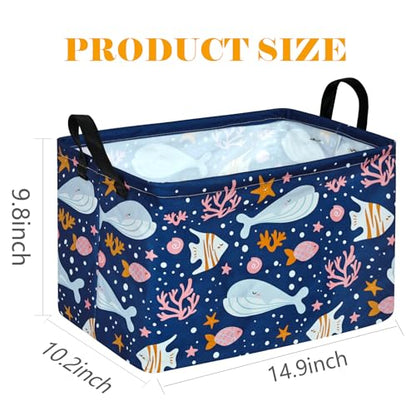 Rectangle Gift Storage Basket Home Shelf Storage Basket Organizer Box Clothes Laundry Hamper Nursery Basket Laundry Basket with Handles (Whale) - color: Whale