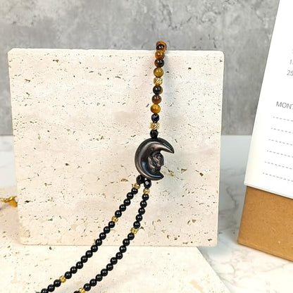 Crystal Pendant Necklaces Healing love Women's Men's choker Obsidian Tiger eye White Crystal Black Gold waterproof dainty Charm stackable statement Cute Stone necklace Unisex - style: Onyx MoonRabbit