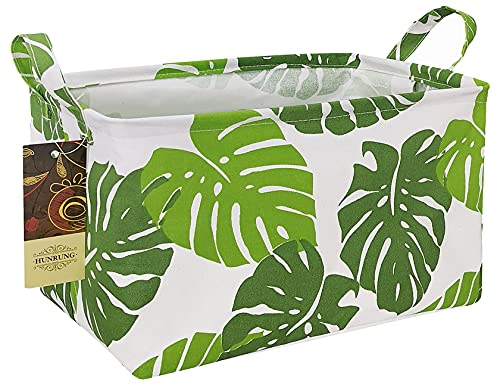 Rectangle Canvas Storage Basket Foldable Waterproof Toy Organizer Bin with Handles Fabric Collapsible Storage Bins for Shelves Kids Room Playroom Nursery Clothes and Pet Supplies(Leaf) - color: Leaf