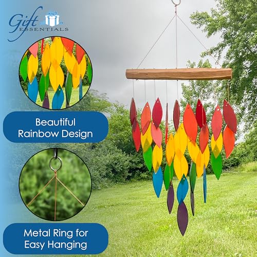 Blue Handworks Rainbow Waterfall Glass and Driftwood Chime, Sandblasted Glass and Found Wood Handcrafted Wind Chime