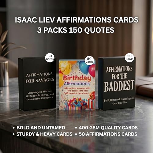 Isaac Liev Affirmation Cards For Women and Men, Sinister, Cynical, Motivational Inspirational Mindset Gifts for Birthdays - Birthday Card - 3Pack Bundle deck - style: 3-PACK BUNDLE - Birthday affirmations , Baddest & Saveage Affirmations