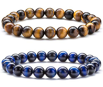 Men Women 8mm Natural Stone Lava Rock Diffuser Bracelet Elastic Yoga Agate Beads Bracelet Bangle - color: Set 5