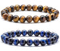 Men Women 8mm Natural Stone Lava Rock Diffuser Bracelet Elastic Yoga Agate Beads Bracelet Bangle - color: Set 5