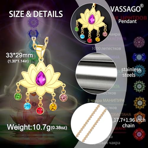 VASSAGO Lotus Necklace for Women Birthstone Pendant Lotus Flower Necklace Buddha Buddhist Unalome Symbol Amulet Yoga Spiritual Healing Jewelry Meditation Birthday Gift - color: Gold