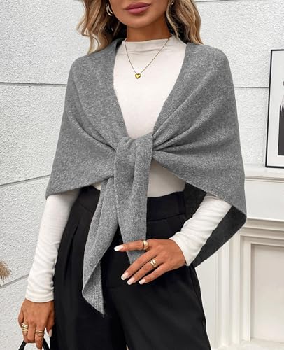 Womens Knitted Shawl Wraps Casual Solid Color Cape Scarf Comfortable Triangle Pashmina Shoulder Sweater - color: Light Gray
