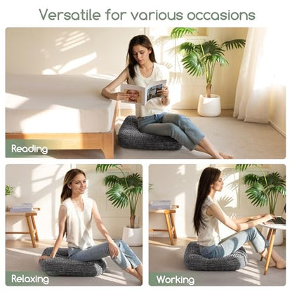 HIGOGOGO Floor Pillow Cushion for Adults, Meditation Cushion Pillow, Blended Corduroy Cover, Large Square Floor Sitting for Tatami Living Room or Yoga, 22x22 Inch, Dark Grey