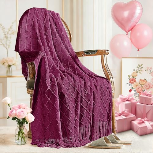 inhand Dusk Knitted Throw Blanket for Couch Bed, Mothers Day/Mom Birthday Gifts for Mom from Daughter Son, Soft Lightweight with Tassels, Farmhouse Warm Decorative Blanket for Women, 50"x60" - color: Dusk, size: 50"x60"