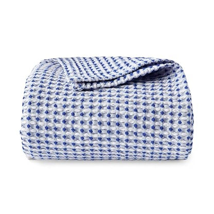 Lightweight Cotton Waffle Blanket Twin Size, Modern Two-Tone Check Pattern, Soft & Breathable for Bed, Couch, Sofa, All Seasons –Navy Blue/White, 60"x80" - color: Navy/White, size: Twin