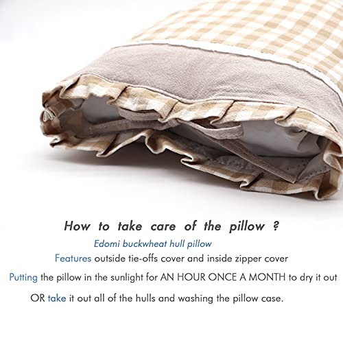 Upgrade Buckwheat Pillows for Sleeping, Neck Pillow Adjustable Buckwheat Hulls Filled with Pillow Cover Neck Support for Back and Side Sleepers (20x11 inch, Khaki) - color: Plaidkhaki