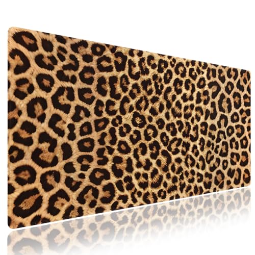 Extra Large Gaming & Office Mouse Pad (31.5" x 11.8") – Vintage Retro Leopard Print, Premium Anti-Slip XXL Desk Mat with Durable Stitched Edges - color: Leopard Print